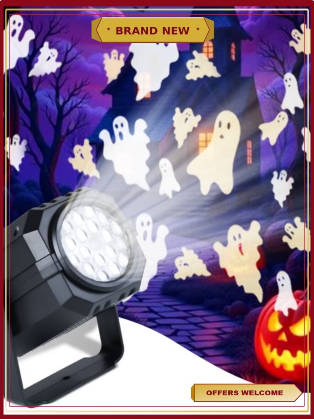 LED Halloween Ghost Projector Light USB Rotating Wall Decor